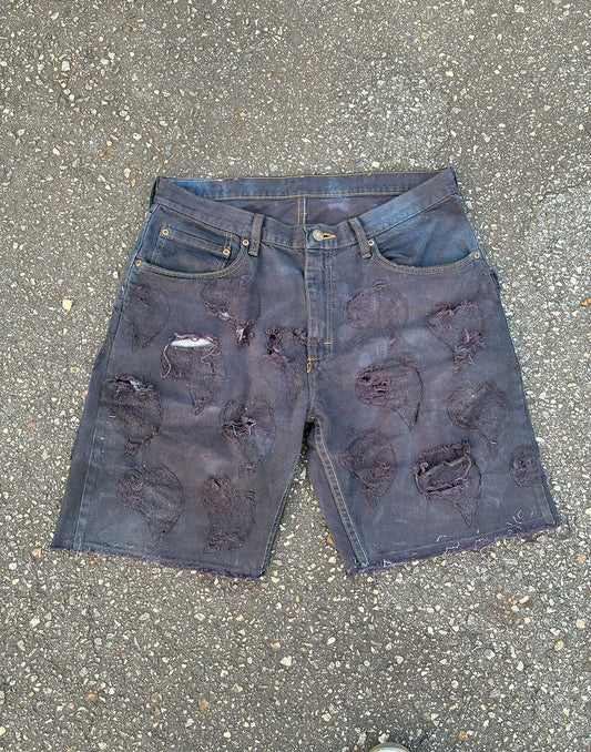 Black distressed shorts 32