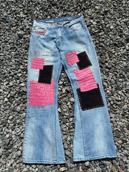 Reworked with Leather Express Bootcut Jeans 32x32