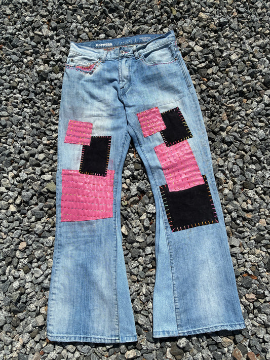 Reworked with Leather Express Bootcut Jeans 32x32