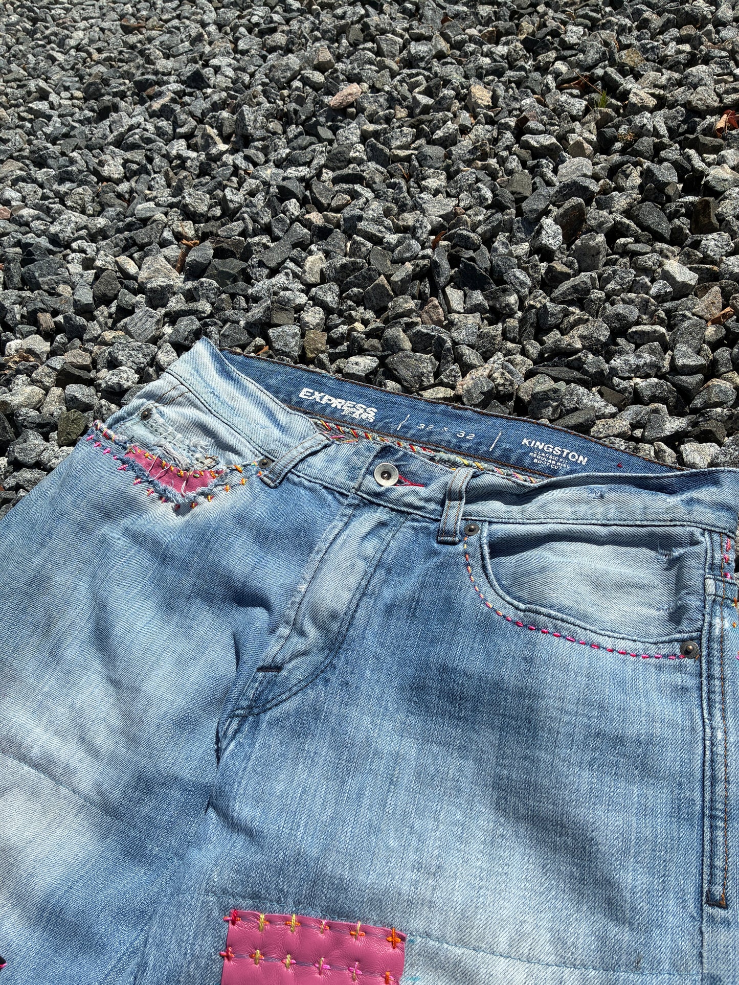 Reworked with Leather Express Bootcut Jeans 32x32