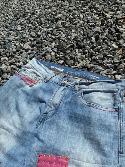 Reworked with Leather Express Bootcut Jeans 32x32