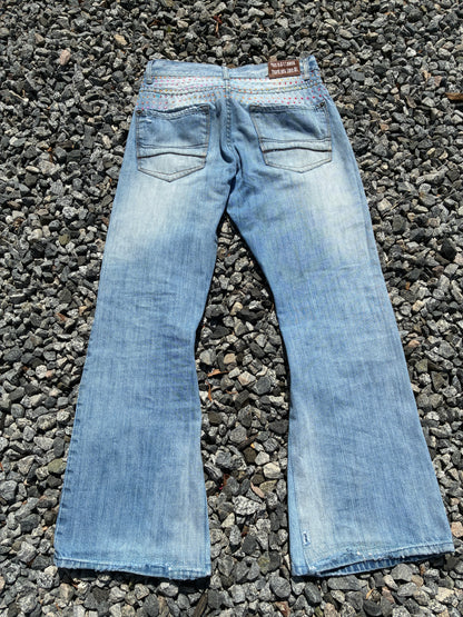 Reworked with Leather Express Bootcut Jeans 32x32