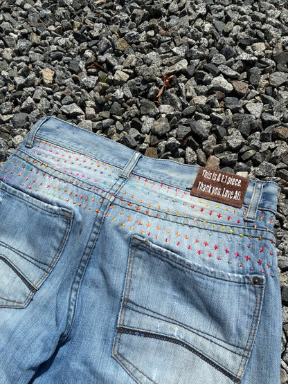 Reworked with Leather Express Bootcut Jeans 32x32